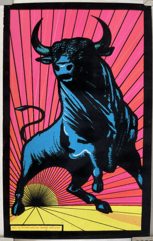 Bull, vintage flocked blacklight poster, 1975