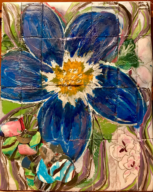 Garden Variety. 2 Blue Dance, original painting collage, 2018