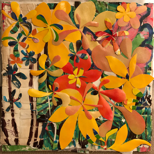 Garden Variety. 6 Wild Flowers, original painting collage, 2018