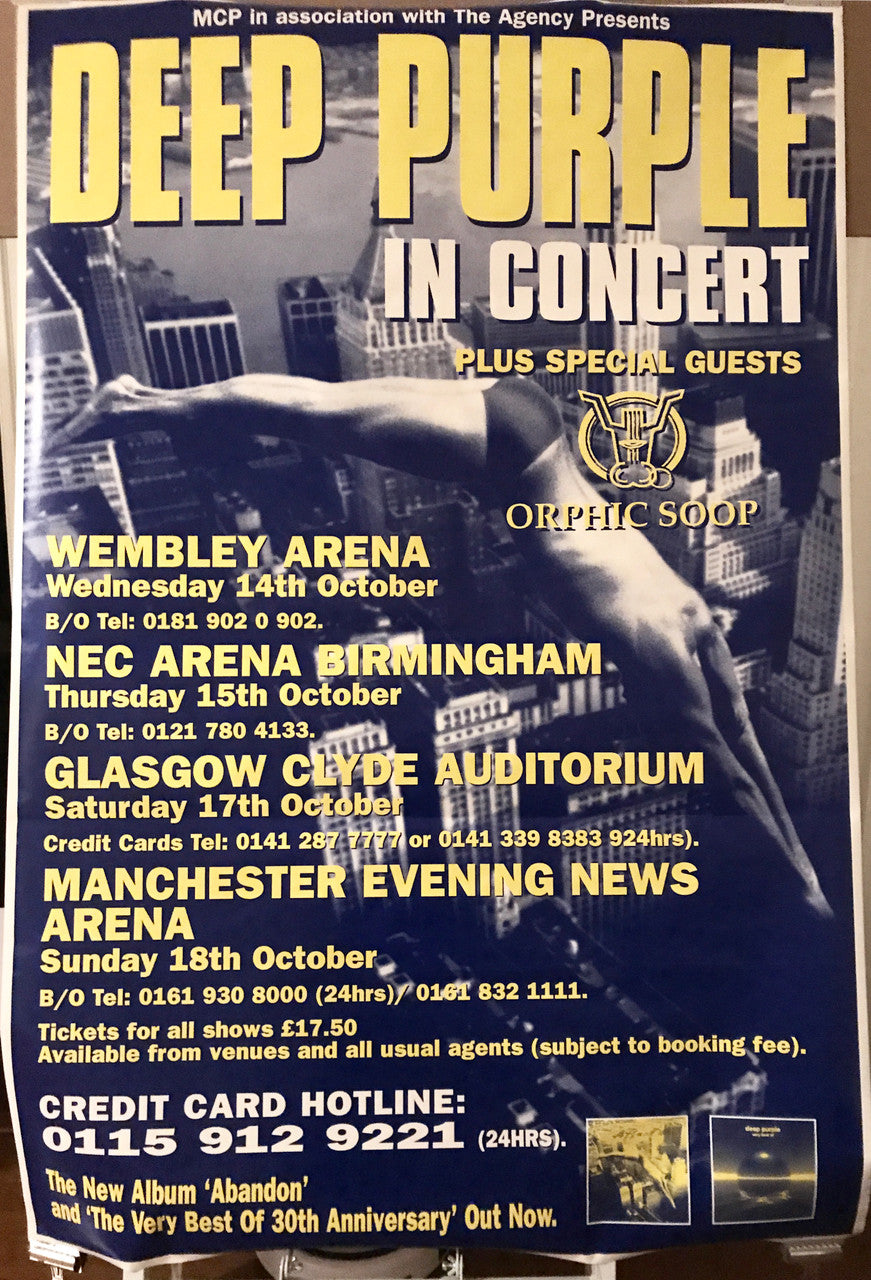 Deep Purple in Concert, large format music tour promo poster, 1999