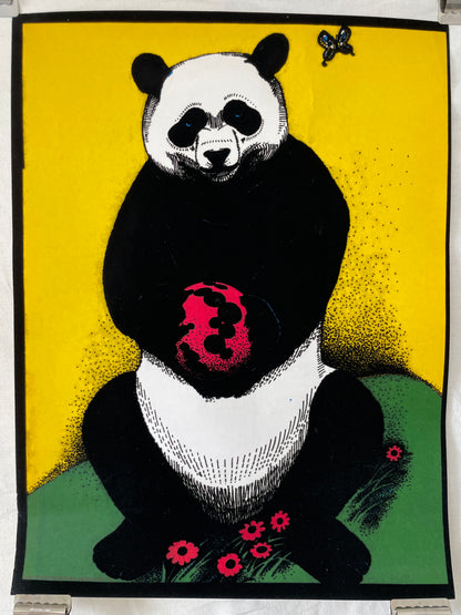 Panda, vintage flocked blacklight poster, 1975