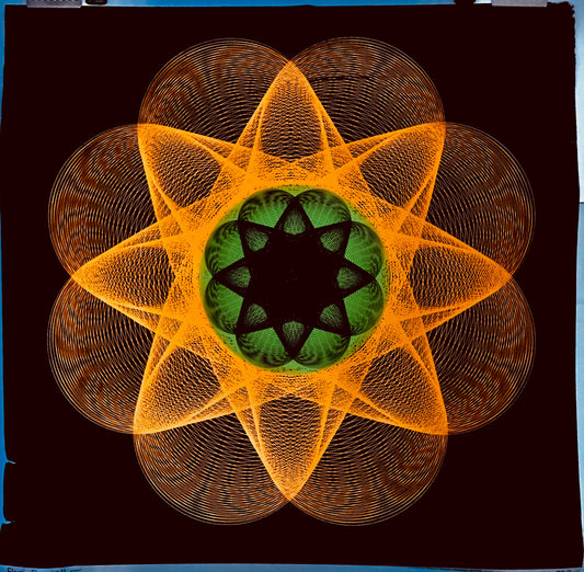 Elastic Flower ll, Computer Generated Geometric, vintage Op Art psychedelic poster by Entwurf R. Burkhardt, c.1960