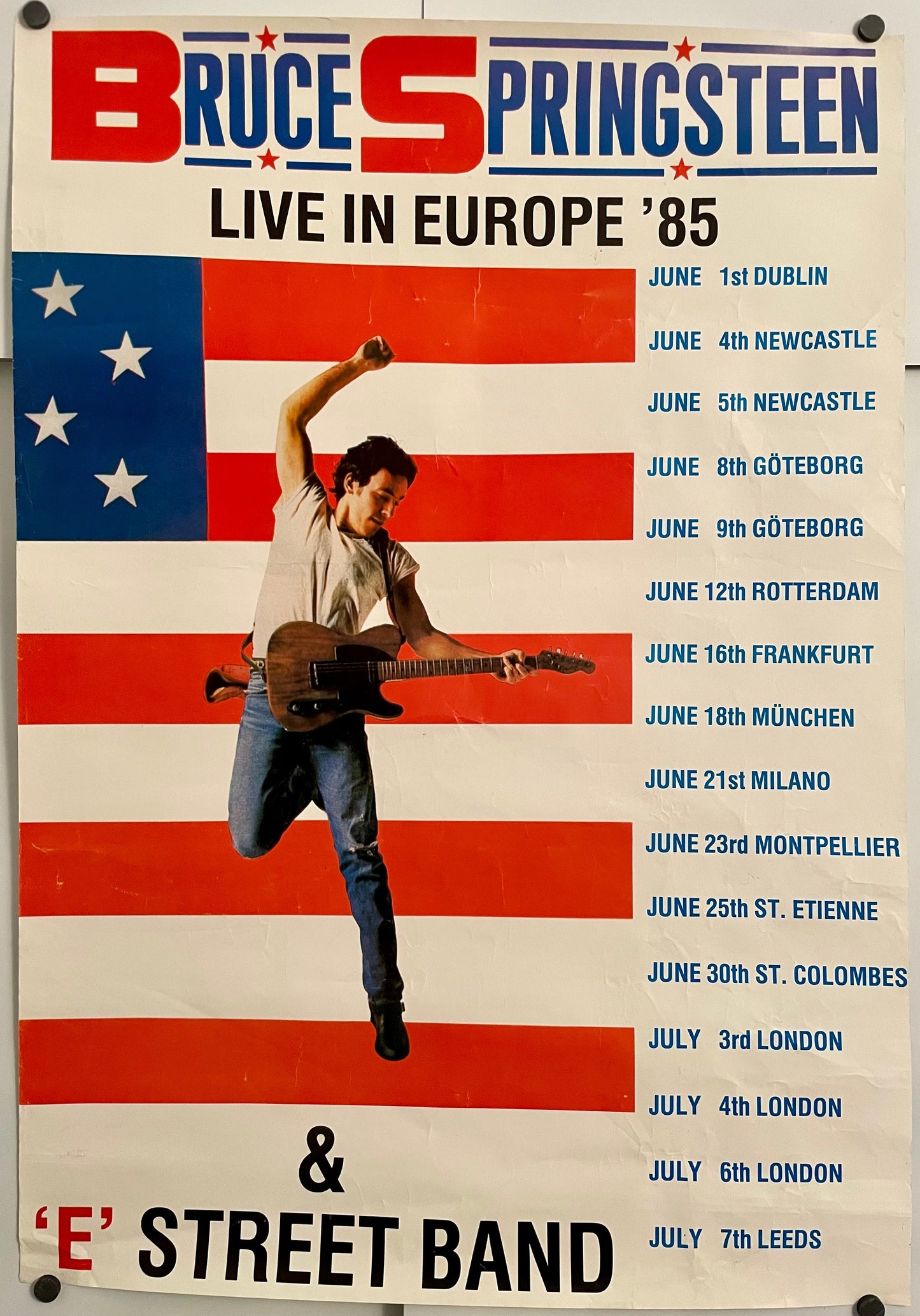 Bruce Springsteen & E Street Band Live in Europe, vintage concert music poster, 1985