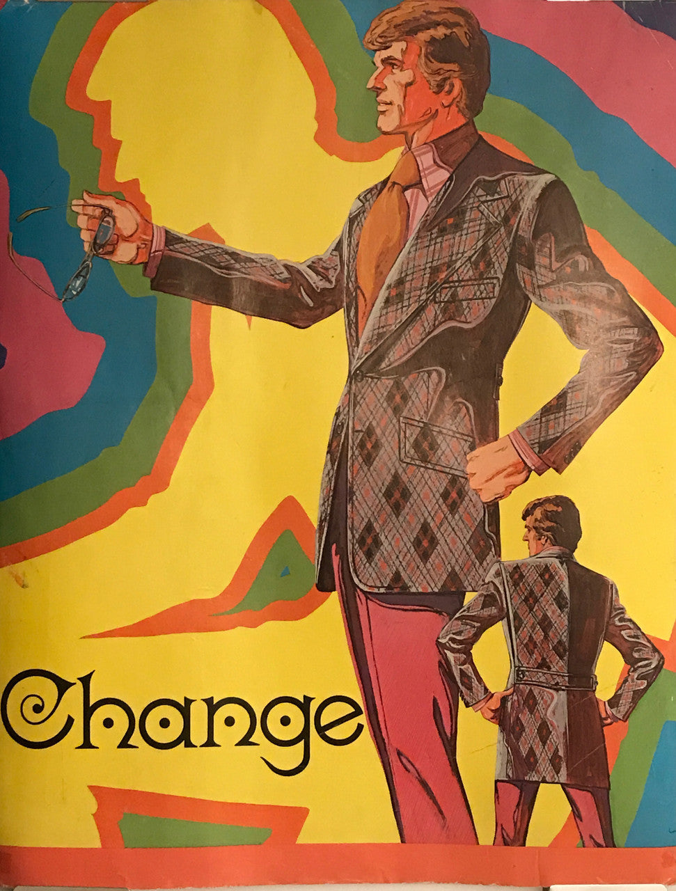 CHANGE, vintage and original Men's fashion advertising poster, c.1970s