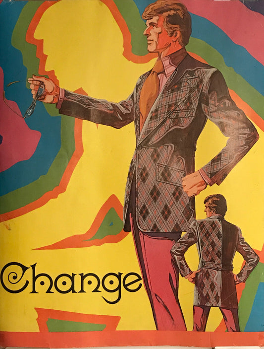 CHANGE, vintage and original Men's fashion advertising poster, c.1970s