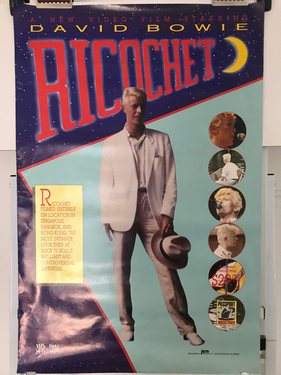 David Bowie, Ricochet, vintage video film documentary poster on the life of Rock-n-Roll Super Star, 1983