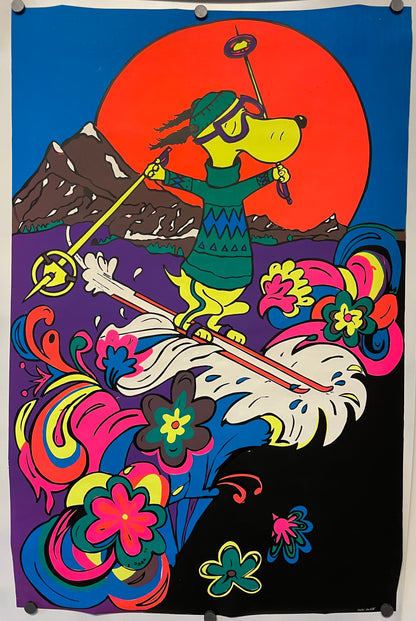 Dog Skier (Psychadelic Snoopy) Vintage Blacklight Poster J. Park 1969