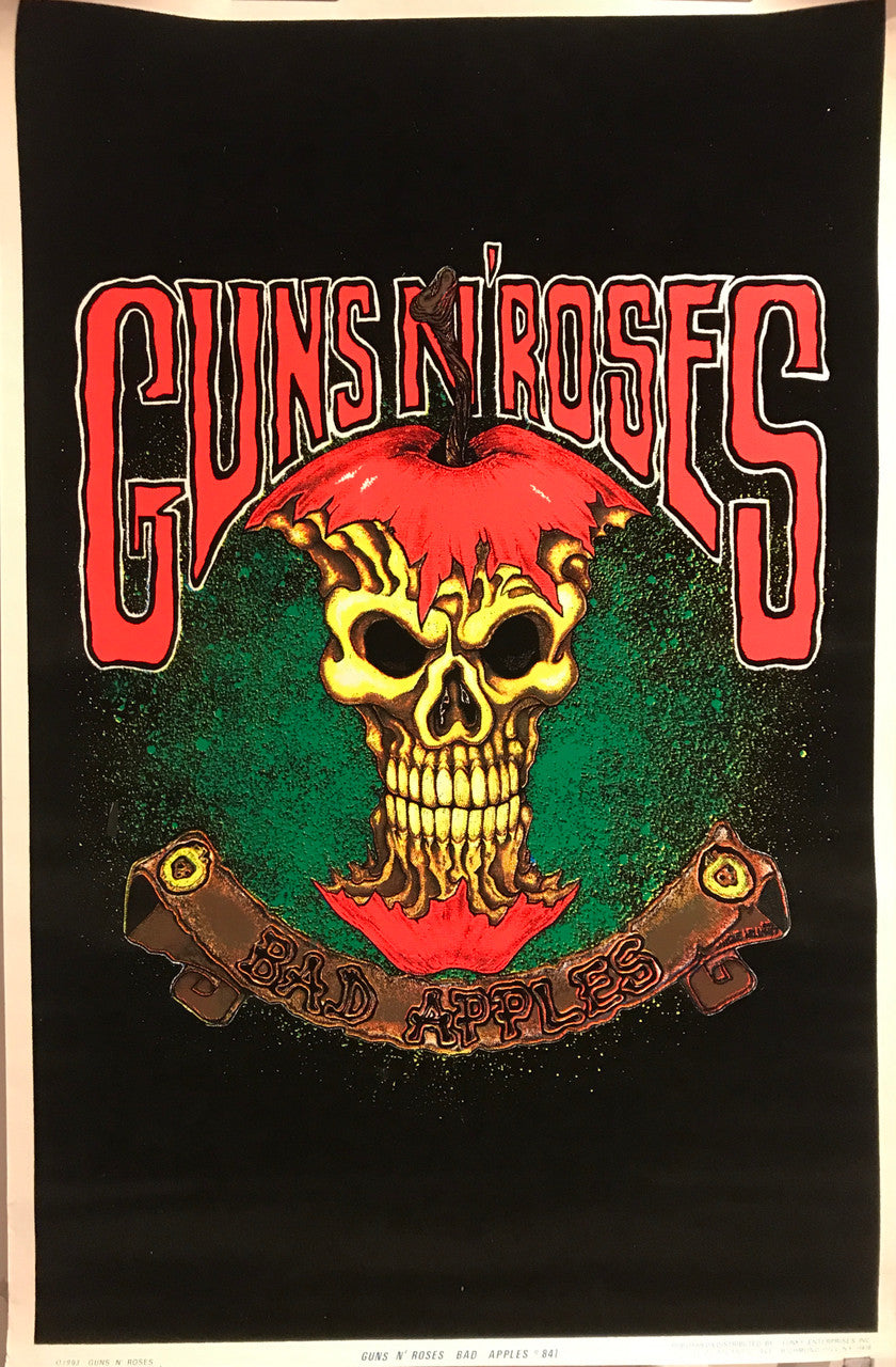 Guns N' Roses, Bad Apples, Vintage flocked blacklight music poster, 1993