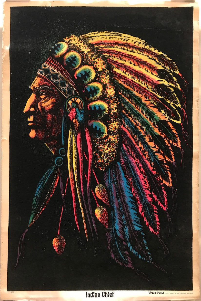 (PP-415) Indian Chief, flocked vintage blacklight poster, 1972