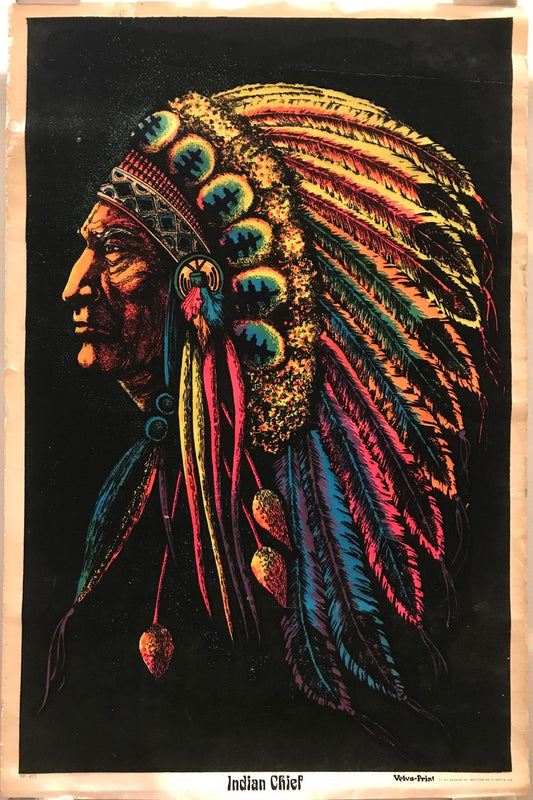 (PP-415) Indian Chief, flocked vintage blacklight poster, 1972