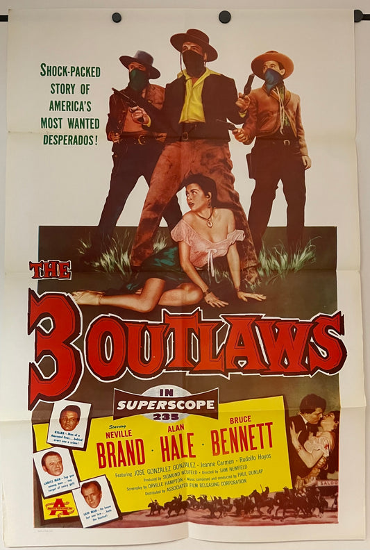 The 3 Outlaws Original Vintage Film Poster 1956