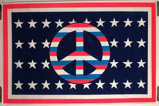 Peace flag, vintage flocked blacklight poster, 1971