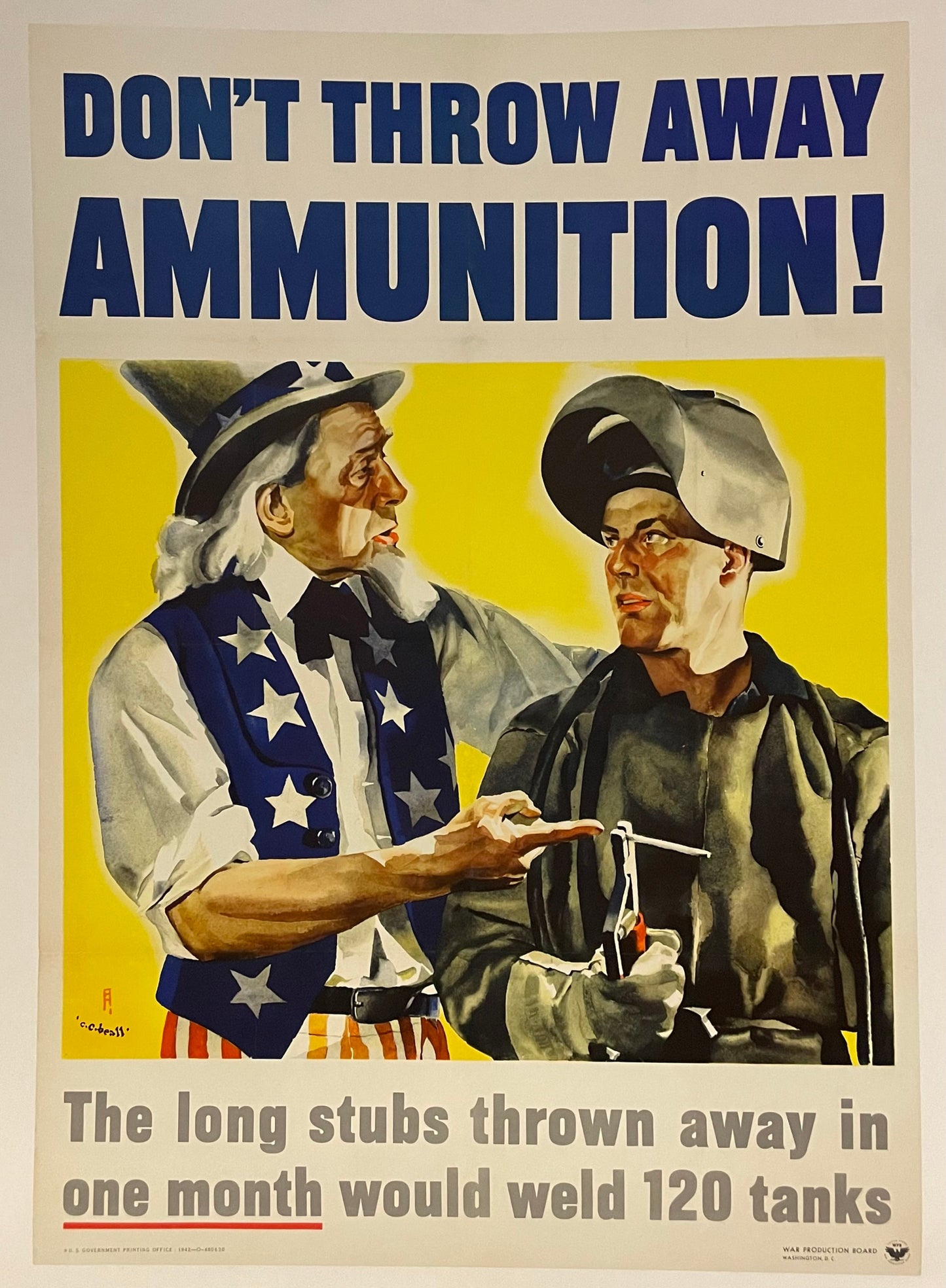 Don't Throw Away Ammunition, Vintage WWII Poster, 1942