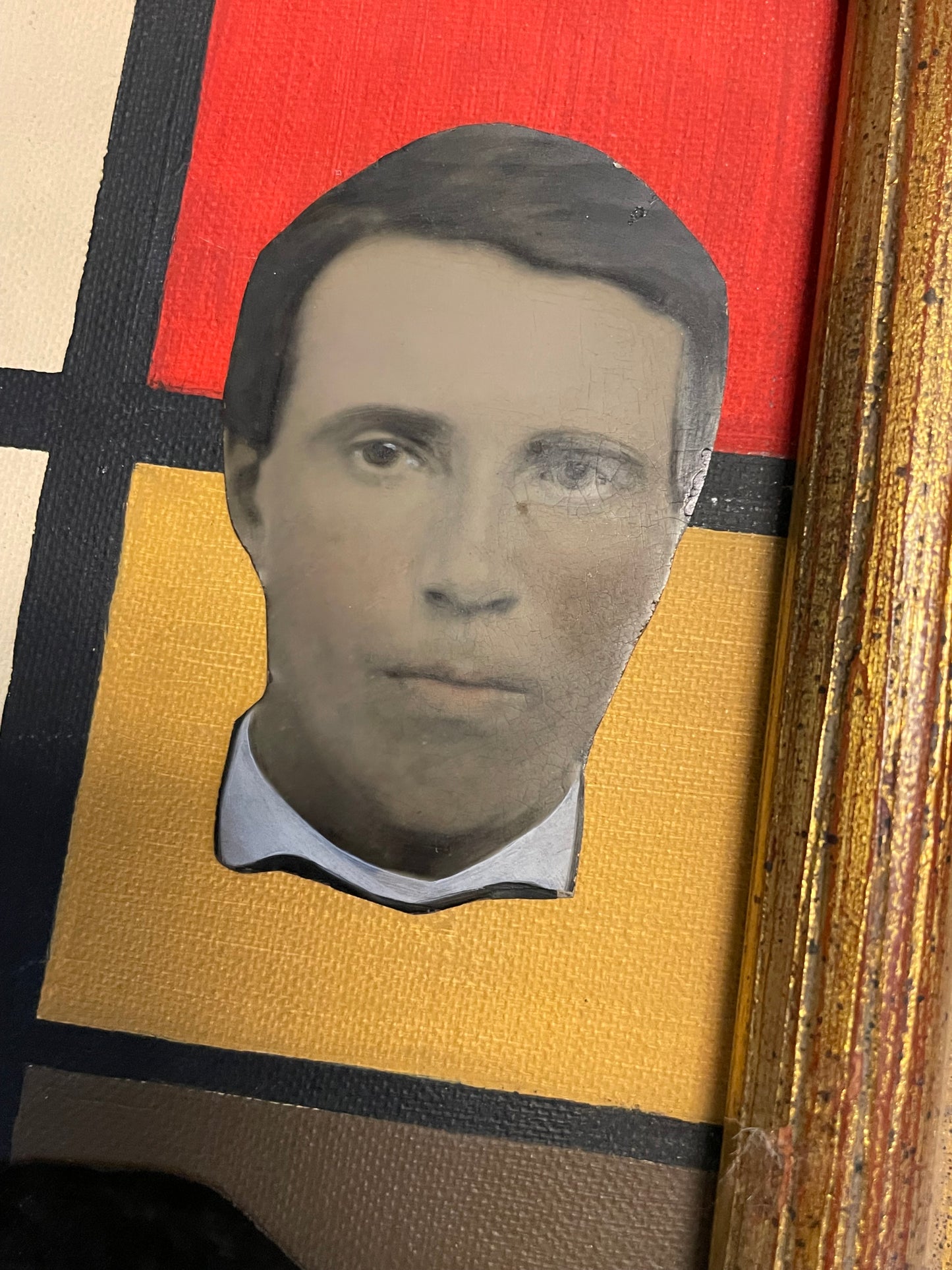 Original Tintype Collage Painting with frame, 1964