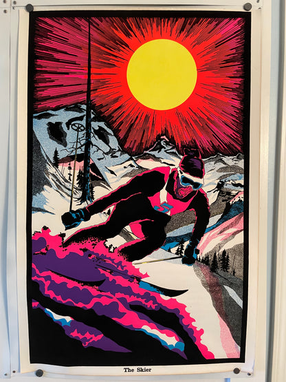 The Skier Psychedelic Flocked Blacklight Vintage Poster c. 1970