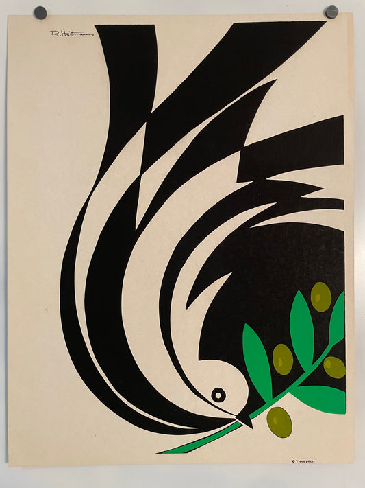 Dove for Peace, vintage silk screen poster by Robert Heitmann for Tiber Press, 1969