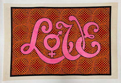 Love, vintage blacklight silk screen poster, 1971