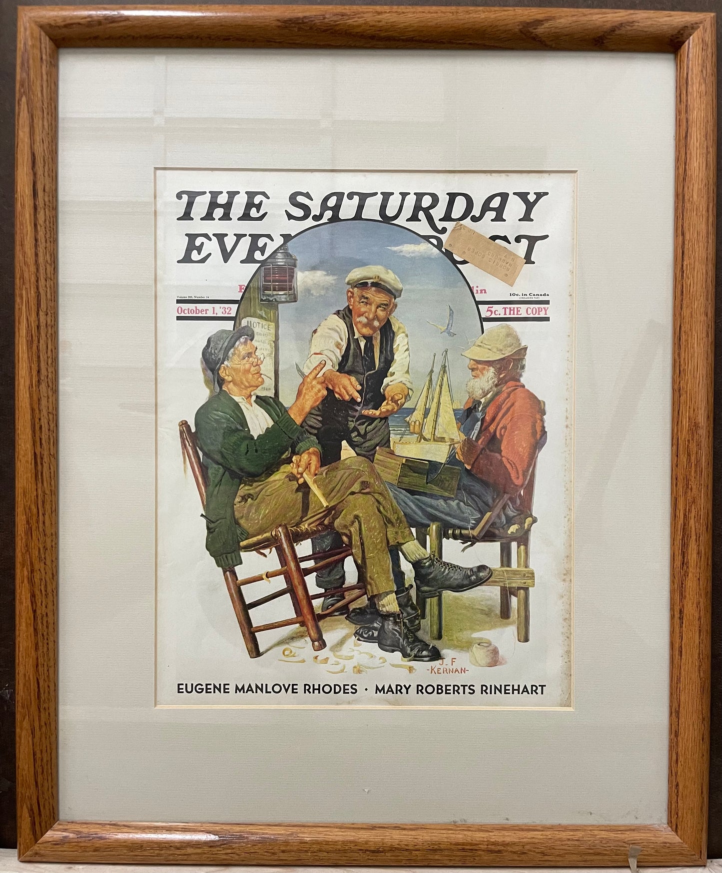 Three Old Salts, framed vintage Saturday Evening Post cover, October 1, 1932