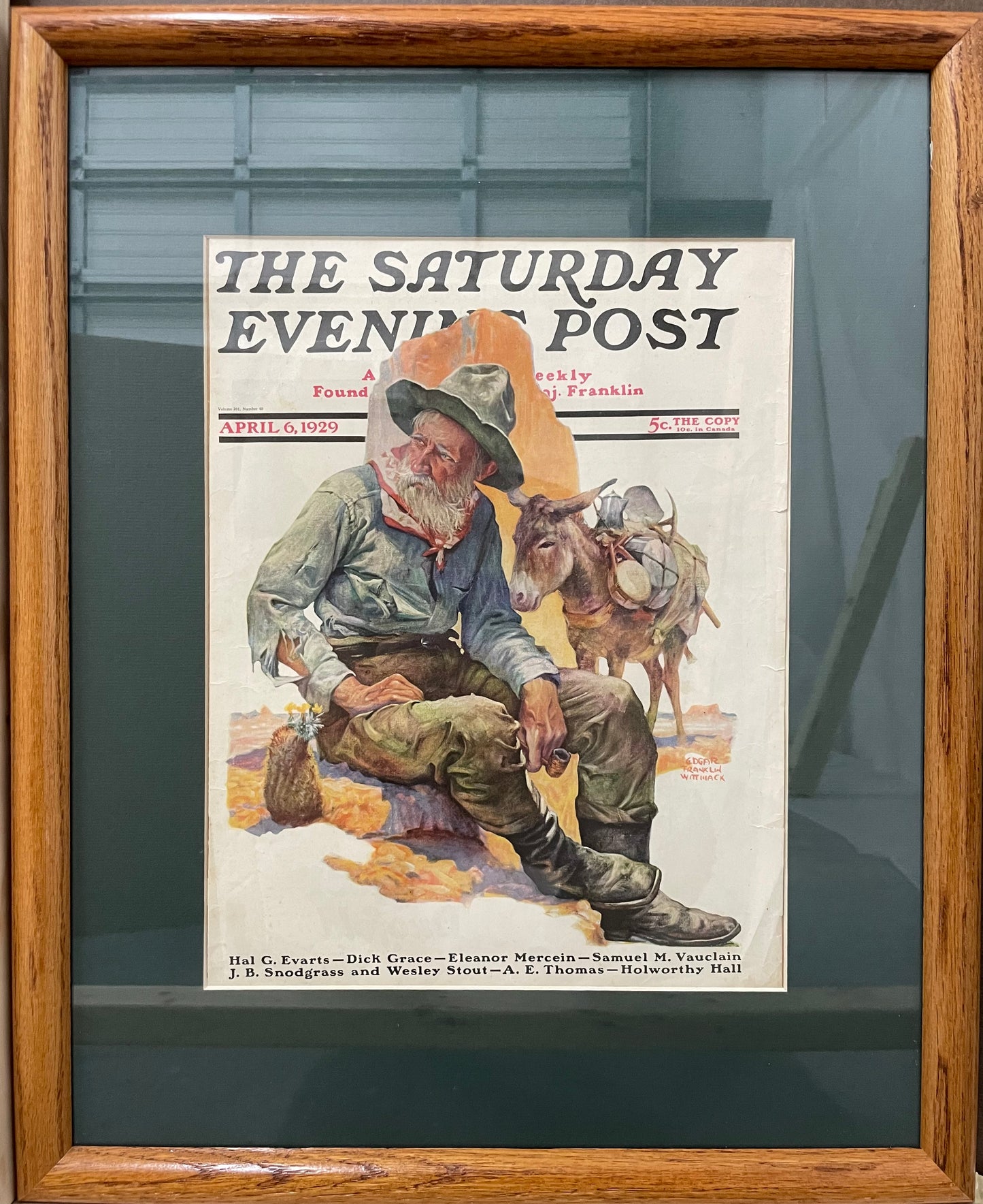 Old Miner, framed vintage Saturday Evening Post cover, April 6, 1929