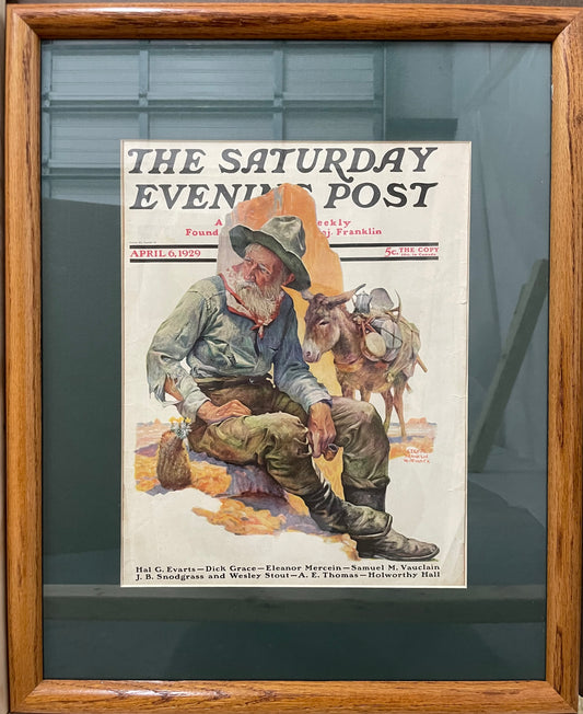 Old Miner, framed vintage Saturday Evening Post cover, April 6, 1929