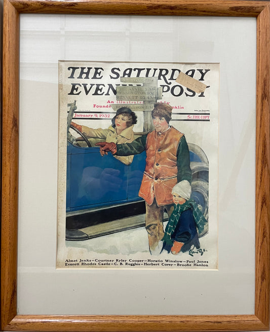 Asking Directions, framed vintage Saturday Evening Post cover, January 9, 1932