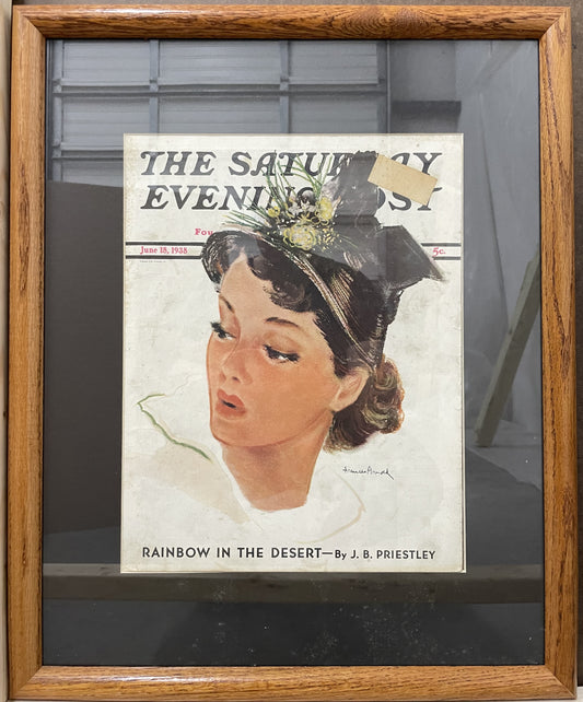 Woman in Black Hat, framed vintage Saturday Evening Post cover, June 18, 1938