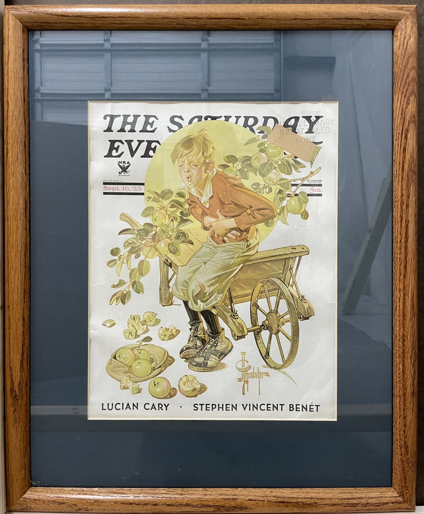 Too Many Green Apples, framed vintage Saturday Evening Post cover, September 16, 1933