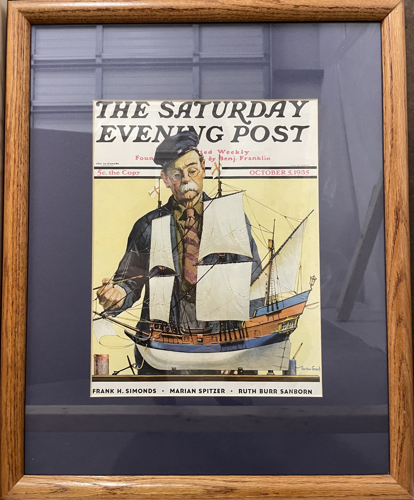 Model Ship, framed vintage Saturday Evening Post cover, October 5, 1935