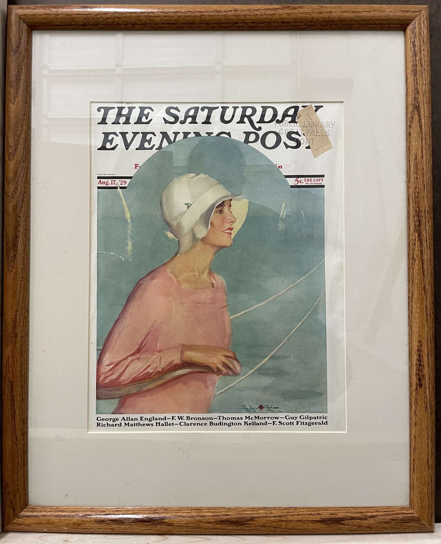 Woman at the Rudder, framed vintage Saturday Evening Post cover, August 17, 1929