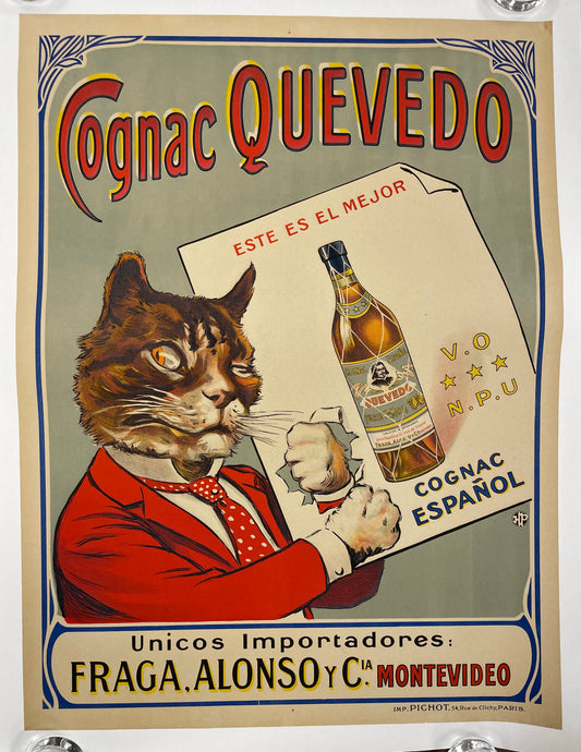 Cognac Quevedo, vintage lithographic Art Deco advertising poster, 1920s