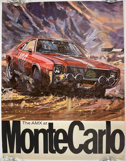 The AMX at Monte Carlo, vintage lithographic auto racing poster c.1969