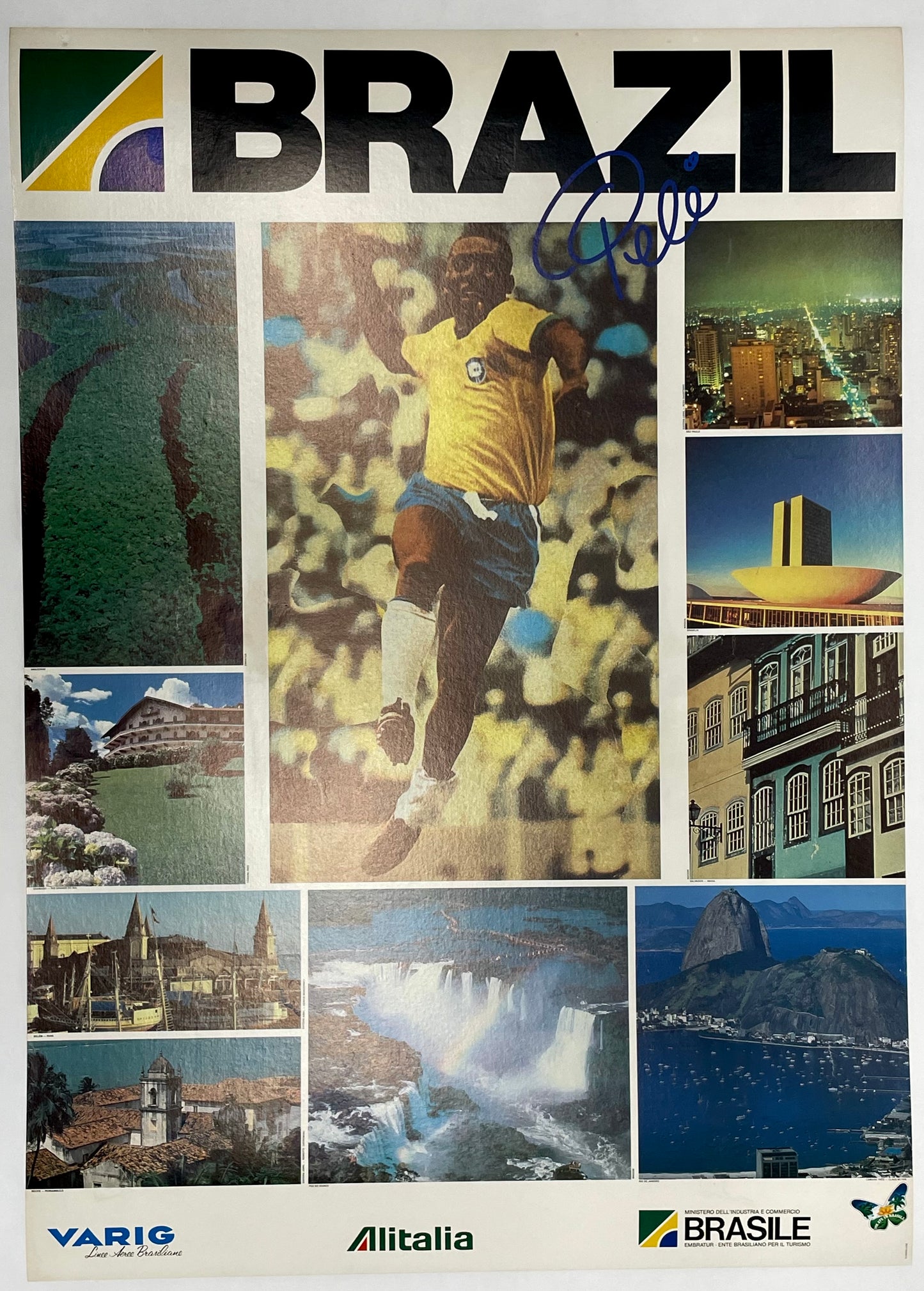 Brazil - Pele, Varig-Alitalia airlines partnership travel poster, c.2001