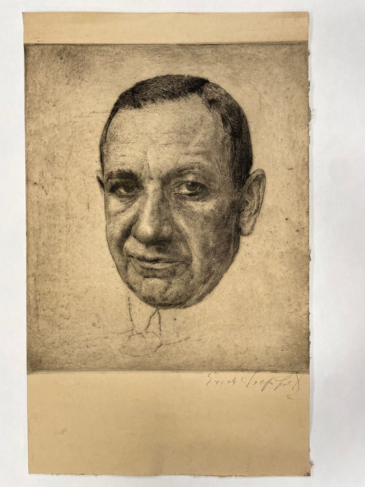 portrait with high collar, hand-signed in pencil, vintage etching