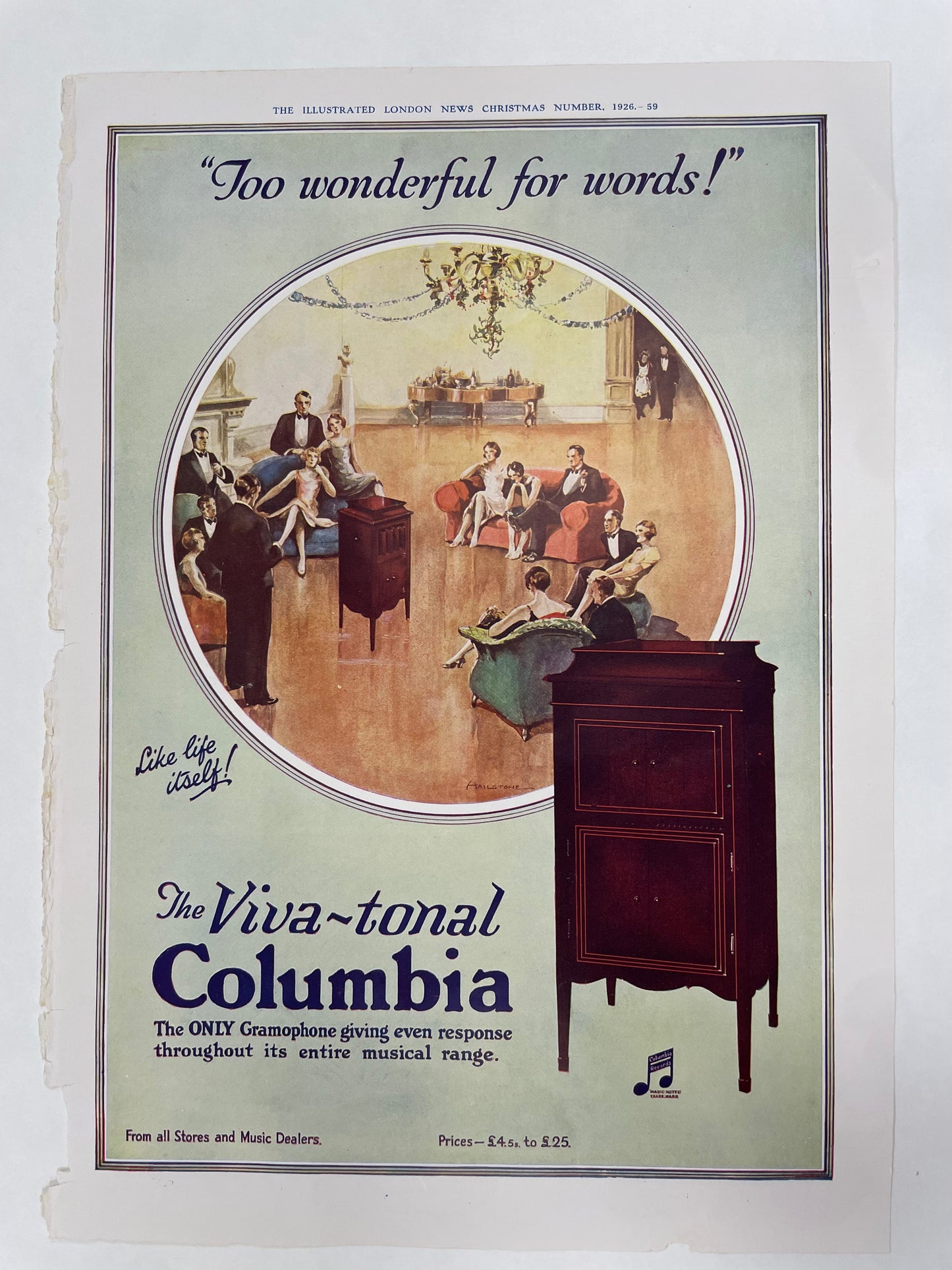 BOVRIL / Viva-tonal Columbia, antique magazine ad, 1926