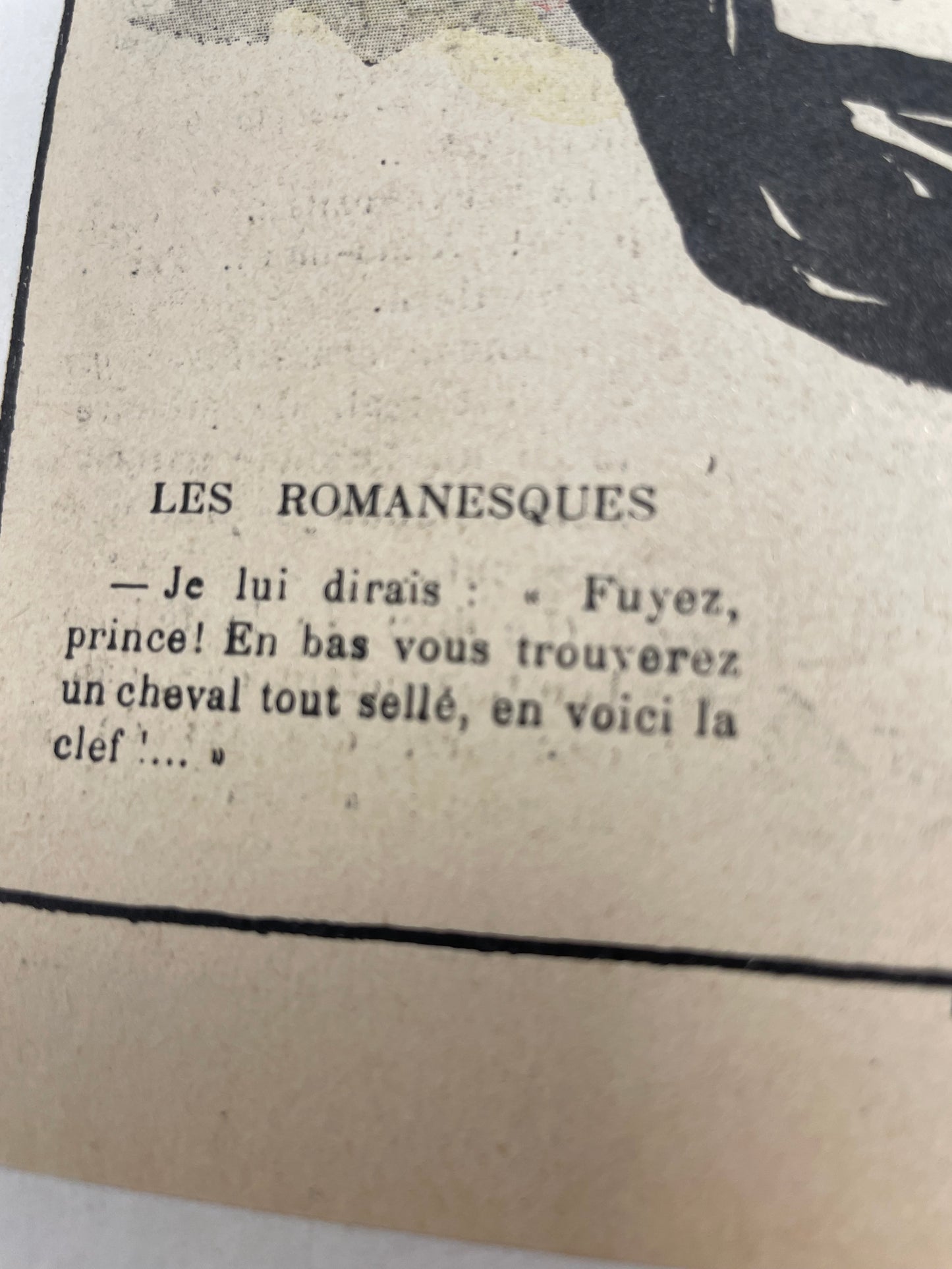 Les Romanesques, antique page from a publication, 1902