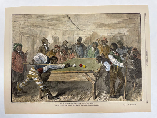 antique hand-colored Blackville Billiard Club page, 1883