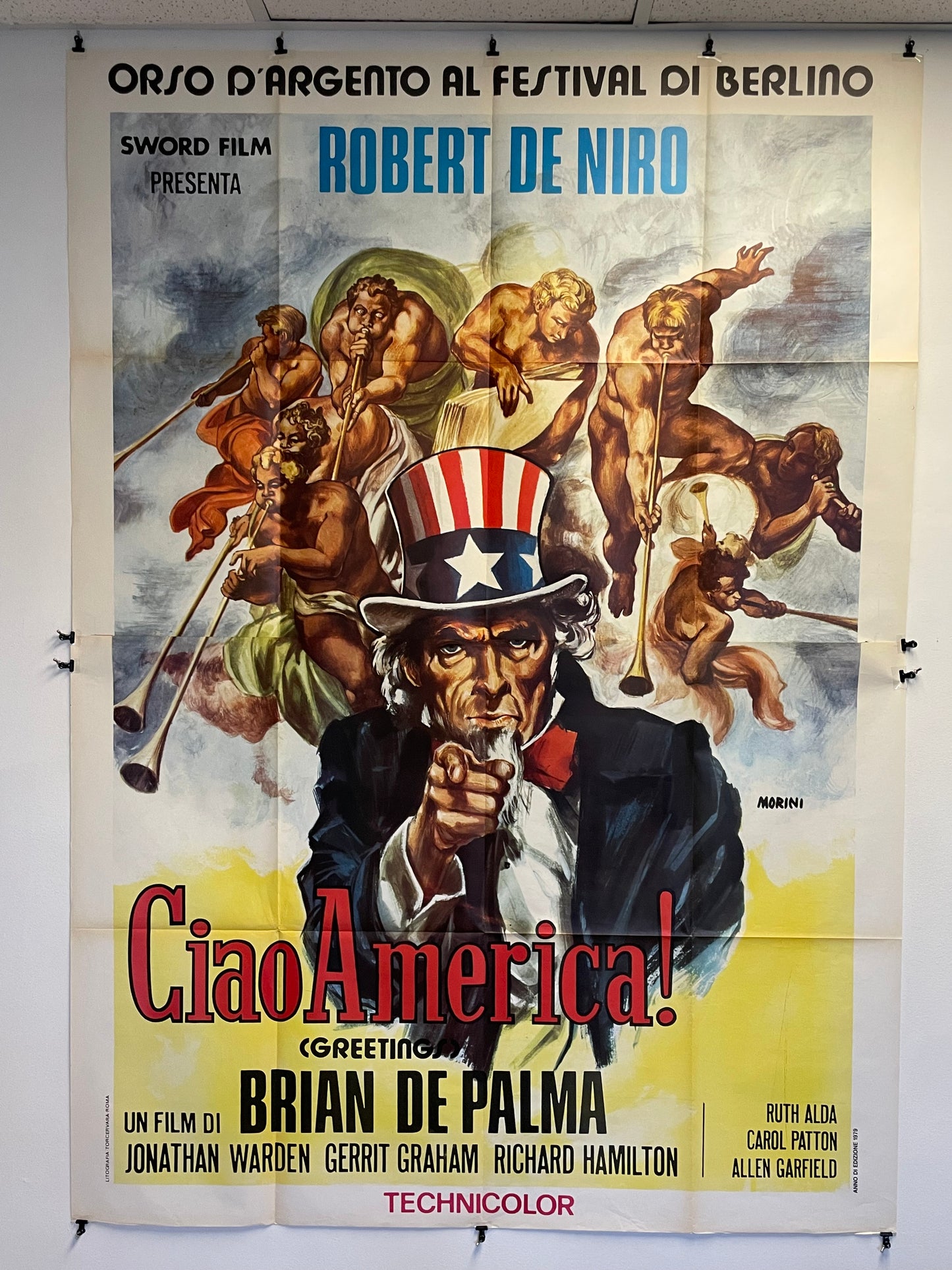 Ciao America!, vintage Italian film poster release of Brian De Palma's Greetings, 1979