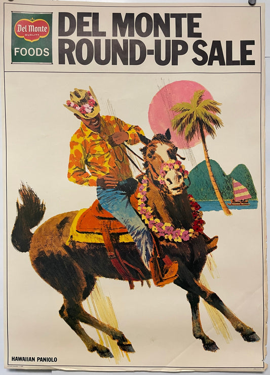 Del Monte Round-Up Sale Hawaiian Paniolo, vintage Del Monte advertising poster, c.1960 , man on horse