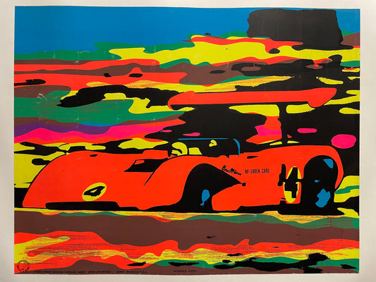 McLaren Cars, Number Four, vintage black light racing poster, 1970