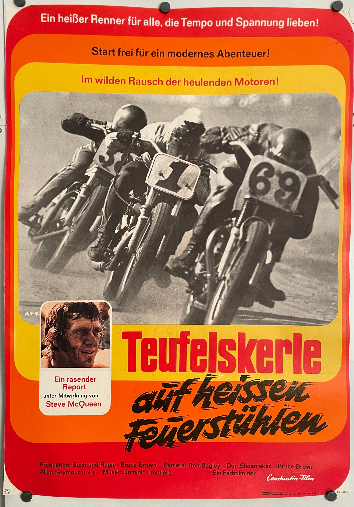 Teufelskerle auf heissen Feuerstuhlen (vintage DE film poster release of On Any Sunday), 1972