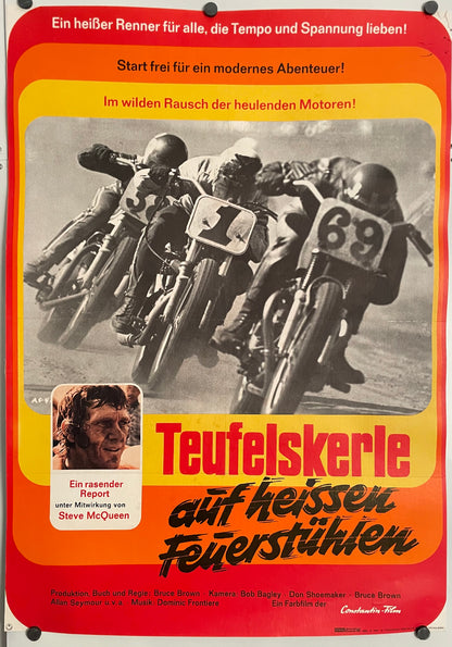 Teufelskerle auf heissen Feuerstuhlen (vintage DE film poster release of On Any Sunday), 1972