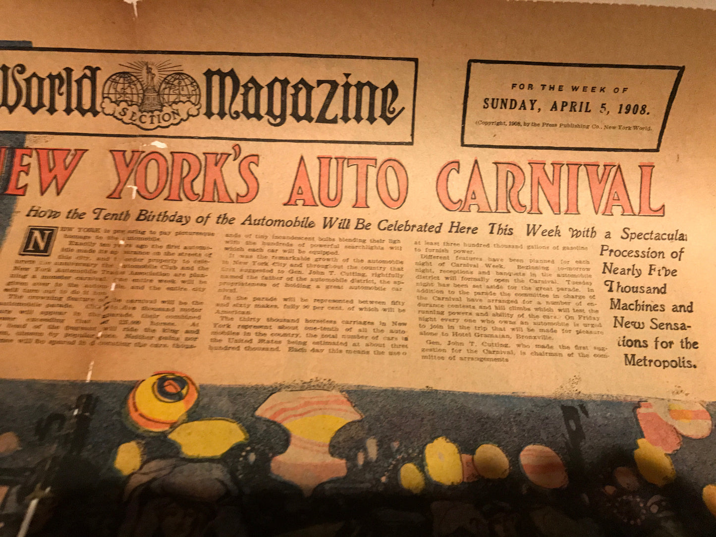 Now For New York's Auto Carnival, Original Antique journal page, 1908