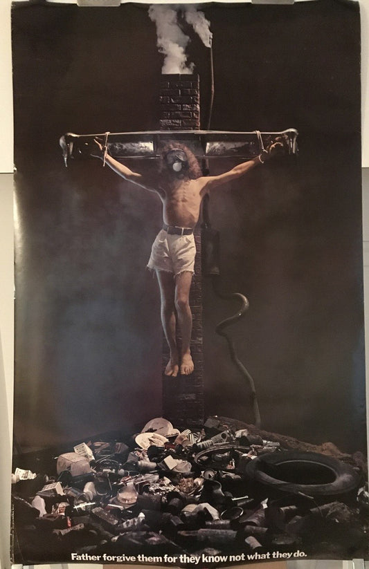 Father Forgive Them For They Know Not What They Do, Vintage Environmental Awareness poster, Graphic Commentary Co., 1970