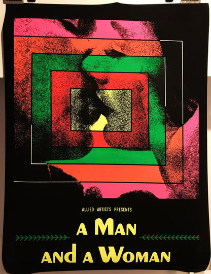 A Man and a Woman, Allied Artists Presents, silk screen black light film poster, 1968