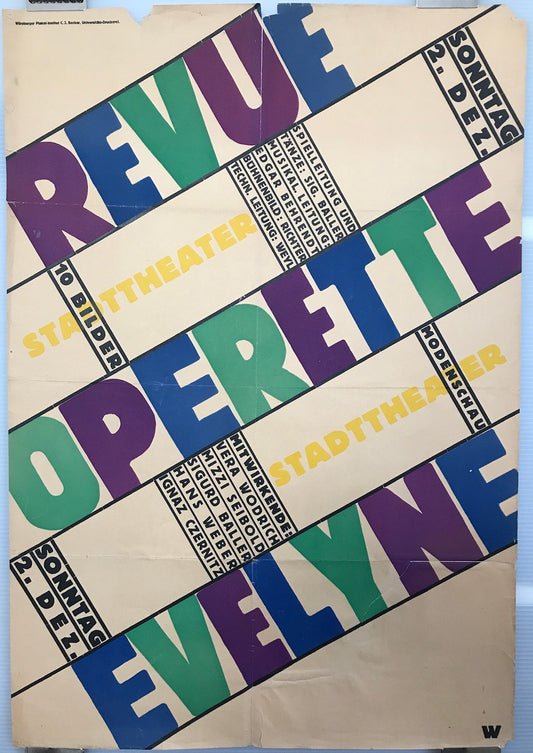 Revue Operette Evelyne, vintage poster for Stadt Theater Production, 1960s