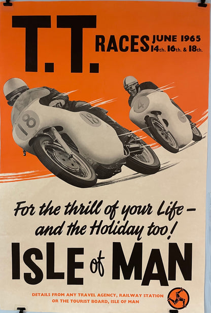 T.T. Races, June 1965, Isle of Man, vintage motorcycle racing poster