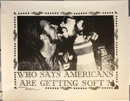 Who Says Americans Are Getting Soft?, vintage pride / counter-culture lithographic poster, c.1969