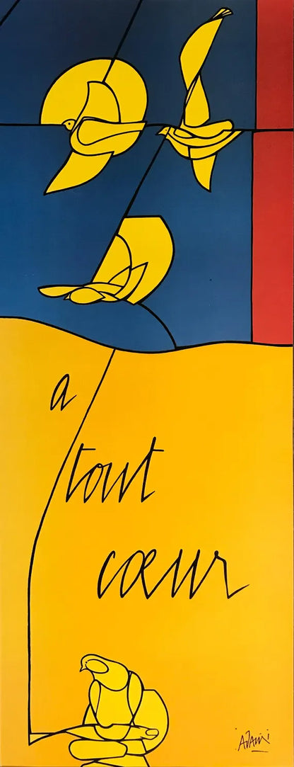 A Tout Coeur, vintage silk screen poster, c. 1980s