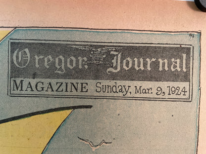 All Aboard for Mallager Bay, antique offset lithographic insert for Oregon Journal Magazine, 1924