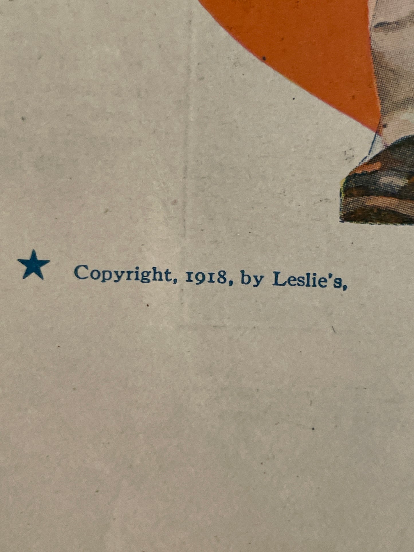 Leslie’s- Red, White and Blue, antique lithographic magazine cover by Orson Lowell, 1918